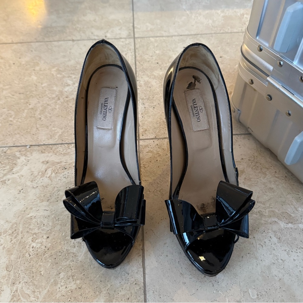 Valentino Black Patent Leather Bow Heels